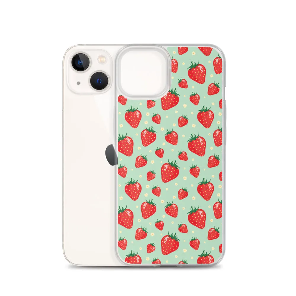 Strawberry iPhone 15 14 13 Pro Max Case, Red Fruit Green Cute Art Flower Print Aesthetic iPhone 12 11 Mini SE XS Max XR X 7 8 Phone