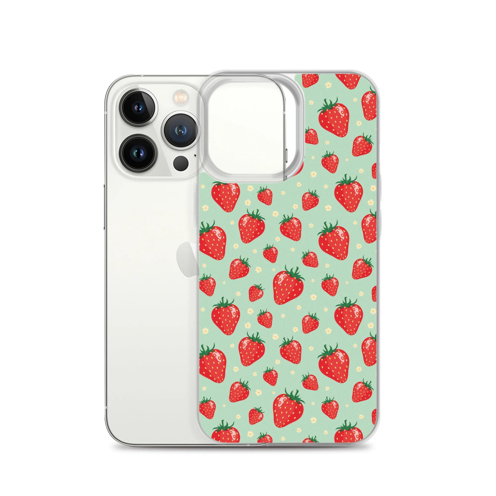 Strawberry iPhone 15 14 13 Pro Max Case, Red Fruit Green Cute Art Flower Print Aesthetic iPhone 12 11 Mini SE XS Max XR X 7 8 Phone