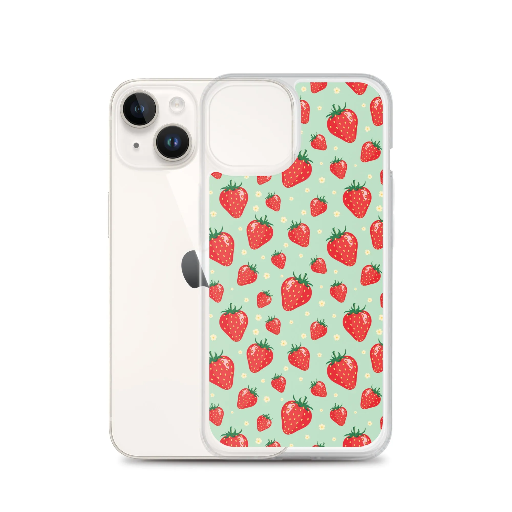 Strawberry iPhone 15 14 13 Pro Max Case, Red Fruit Green Cute Art Flower Print Aesthetic iPhone 12 11 Mini SE XS Max XR X 7 8 Phone