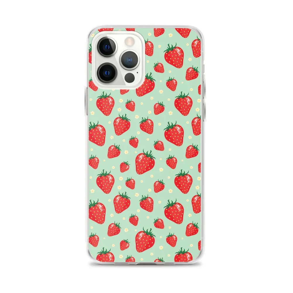 Strawberry iPhone 15 14 13 Pro Max Case, Red Fruit Green Cute Art Flower Print Aesthetic iPhone 12 11 Mini SE XS Max XR X 7 8 Phone