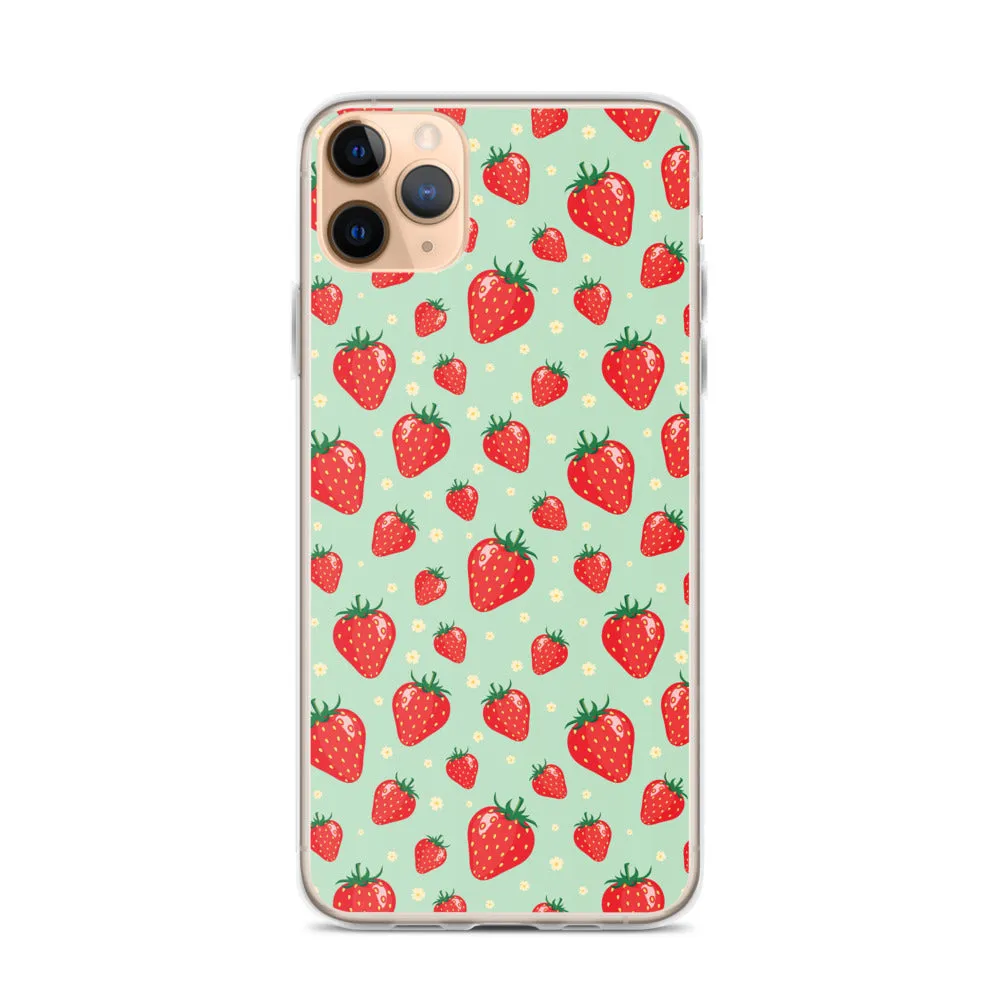 Strawberry iPhone 15 14 13 Pro Max Case, Red Fruit Green Cute Art Flower Print Aesthetic iPhone 12 11 Mini SE XS Max XR X 7 8 Phone