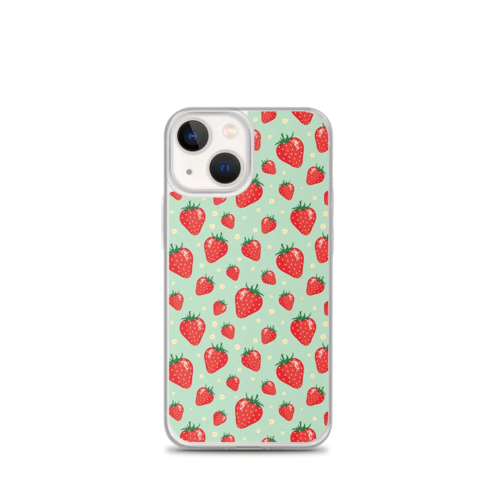 Strawberry iPhone 15 14 13 Pro Max Case, Red Fruit Green Cute Art Flower Print Aesthetic iPhone 12 11 Mini SE XS Max XR X 7 8 Phone