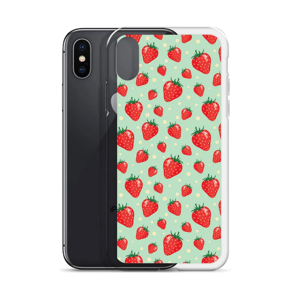 Strawberry iPhone 15 14 13 Pro Max Case, Red Fruit Green Cute Art Flower Print Aesthetic iPhone 12 11 Mini SE XS Max XR X 7 8 Phone