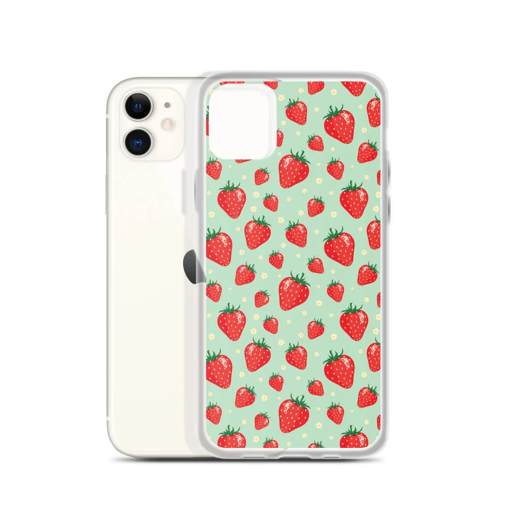 Strawberry iPhone 15 14 13 Pro Max Case, Red Fruit Green Cute Art Flower Print Aesthetic iPhone 12 11 Mini SE XS Max XR X 7 8 Phone