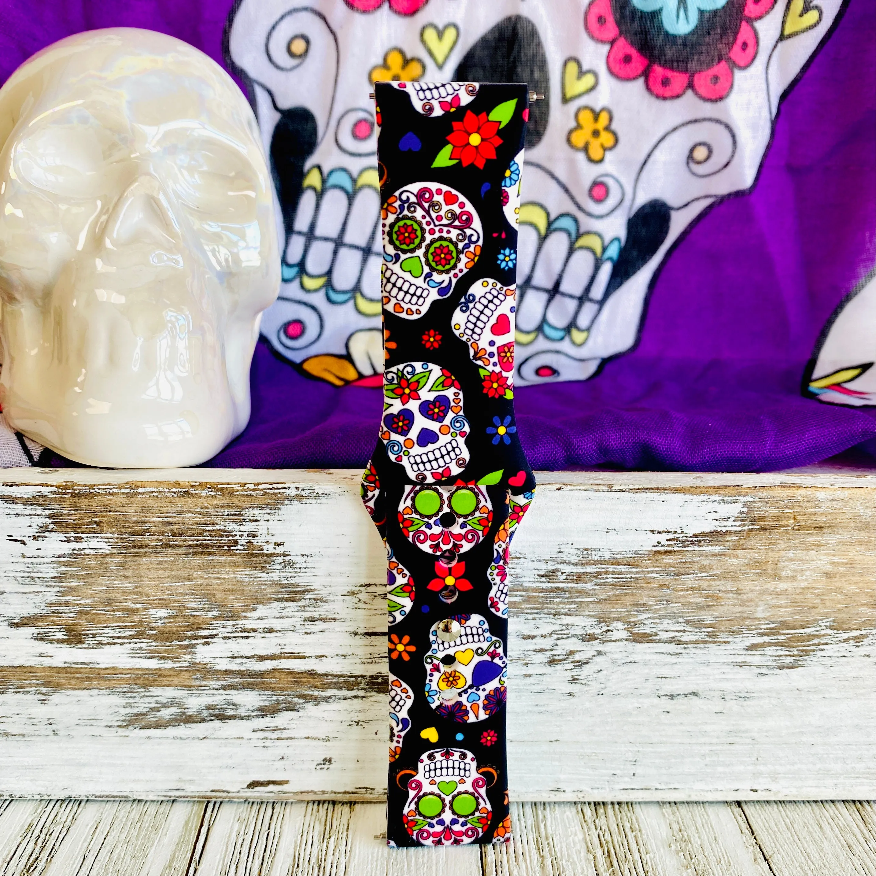 Sugar Skull Print Silicone Band For Fitbit Versa 1/2