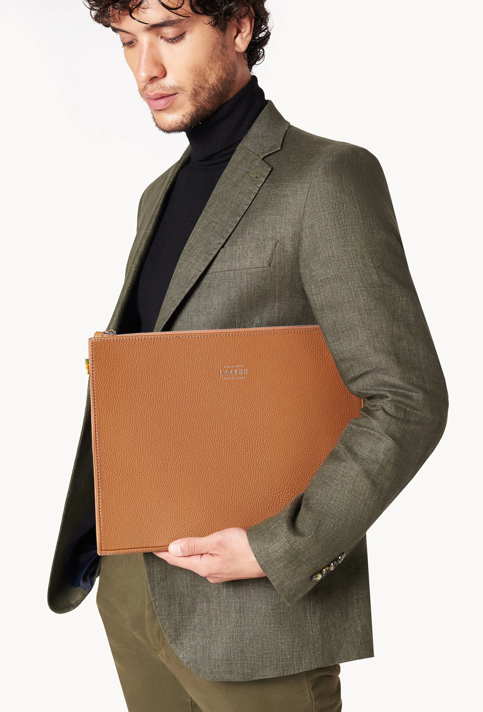 Tan Leather Slim Computer Case