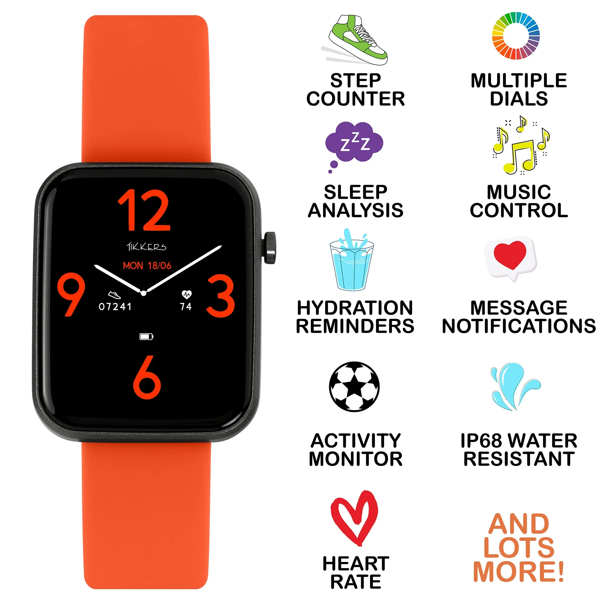 Tikkers Series 13 Orange Silicone Strap Smart Watch