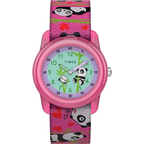 Timex TW7C77100 Kids Analog 28mm Pink Panda Bears Elastic Fabric Strap