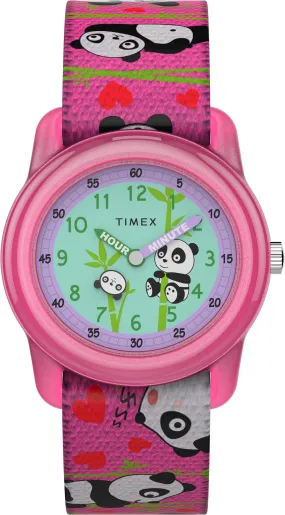 Timex TW7C77100 Kids Analog 28mm Pink Panda Bears Elastic Fabric Strap