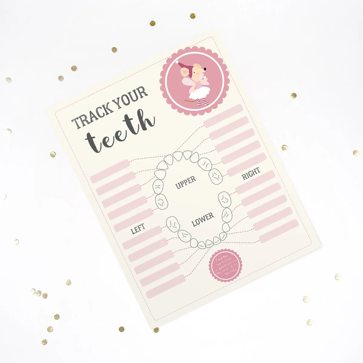 Tooth Mouse Full Set Girls | Official Certificate, Customer Receipt, Door Hanger, Visitor Poster, Letter, Tooth Report, Lost tooth chart