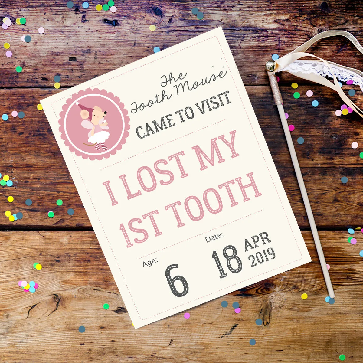 Tooth Mouse Full Set Girls | Official Certificate, Customer Receipt, Door Hanger, Visitor Poster, Letter, Tooth Report, Lost tooth chart