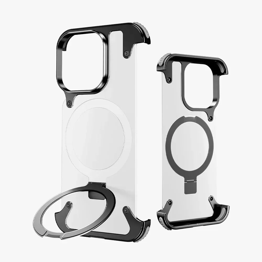 Transparent Frameless Armoured Case with Kickstand - Black