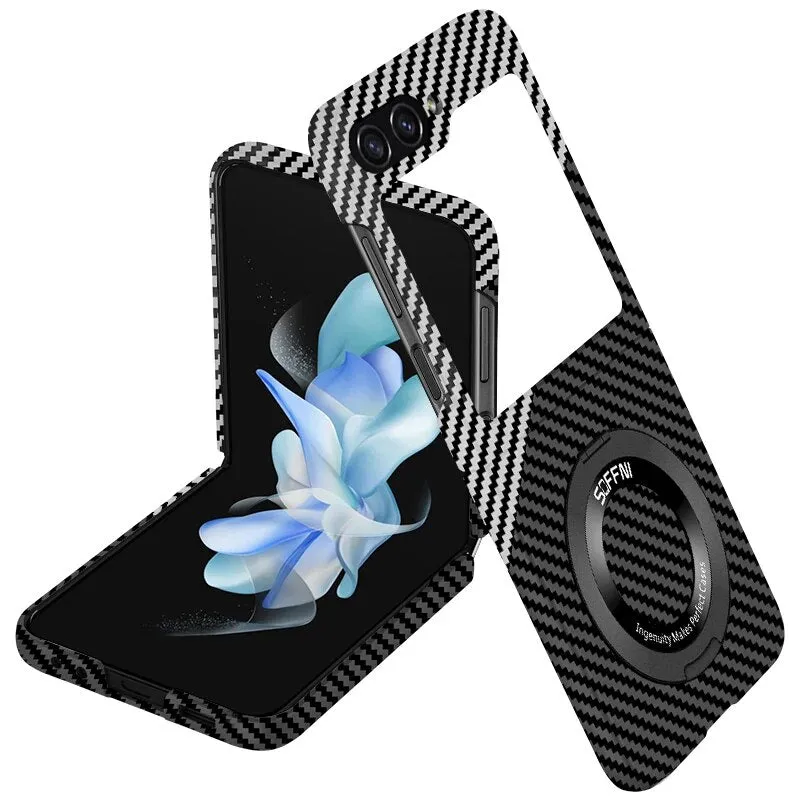 Ultra Thin Carbon Fiber 360 ° Magnetic Ring Holder Foldable Phone Case With  Screen Protection For Samsung Z Flip 5