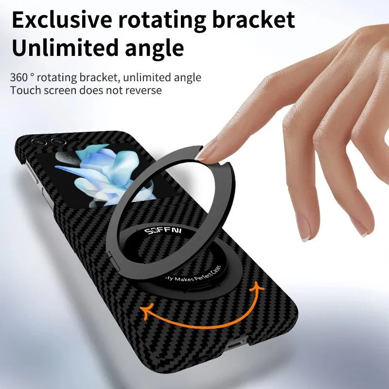 Ultra Thin Carbon Fiber 360 ° Magnetic Ring Holder Foldable Phone Case With  Screen Protection For Samsung Z Flip 5