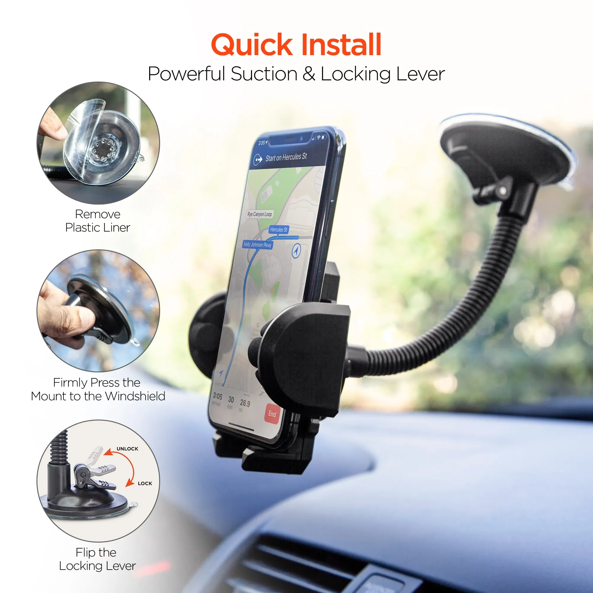 Universal Windshield Phone Mount | Black