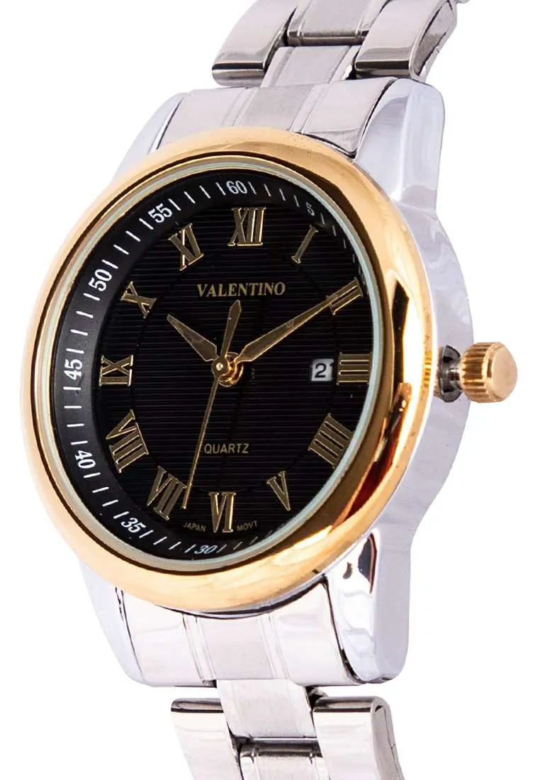 Valentino 20122300-GOLD RING-BLK DIAL Silver Strap for Women