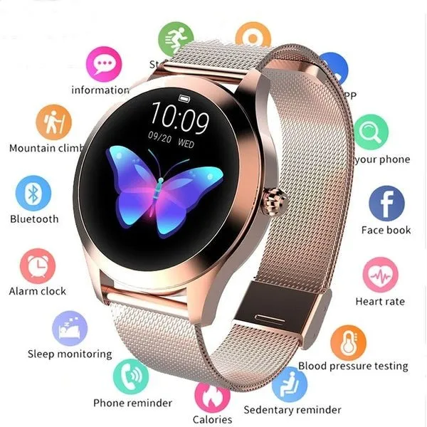 Waterproof Heart Rate Monitoring Stainless Steel kw10 Smartwatch women Smart Watch Fitness Bracelet