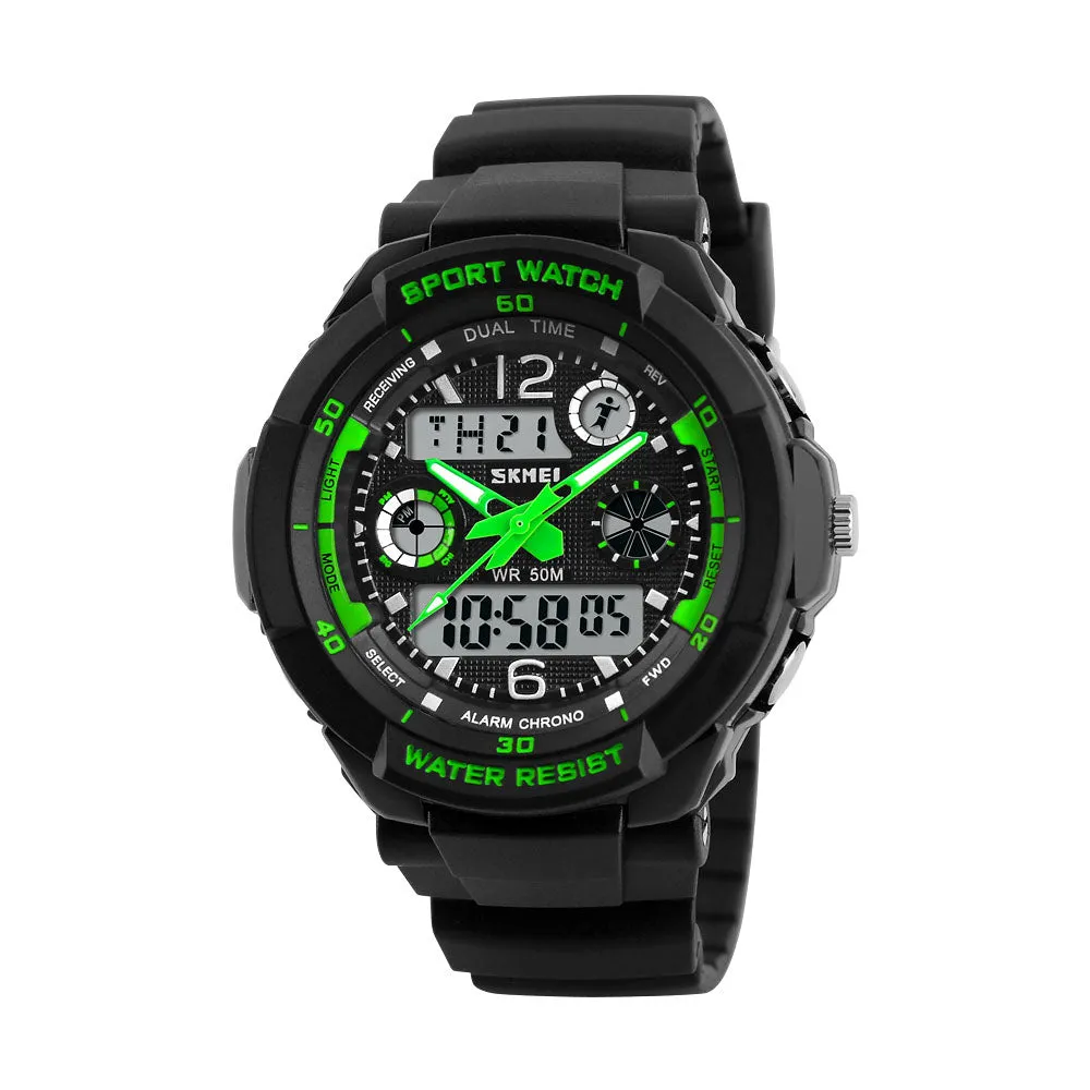 Waterproof sports dual display electronic watch W2312841