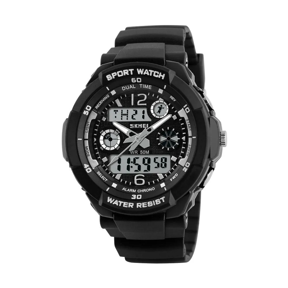 Waterproof sports dual display electronic watch W2312841