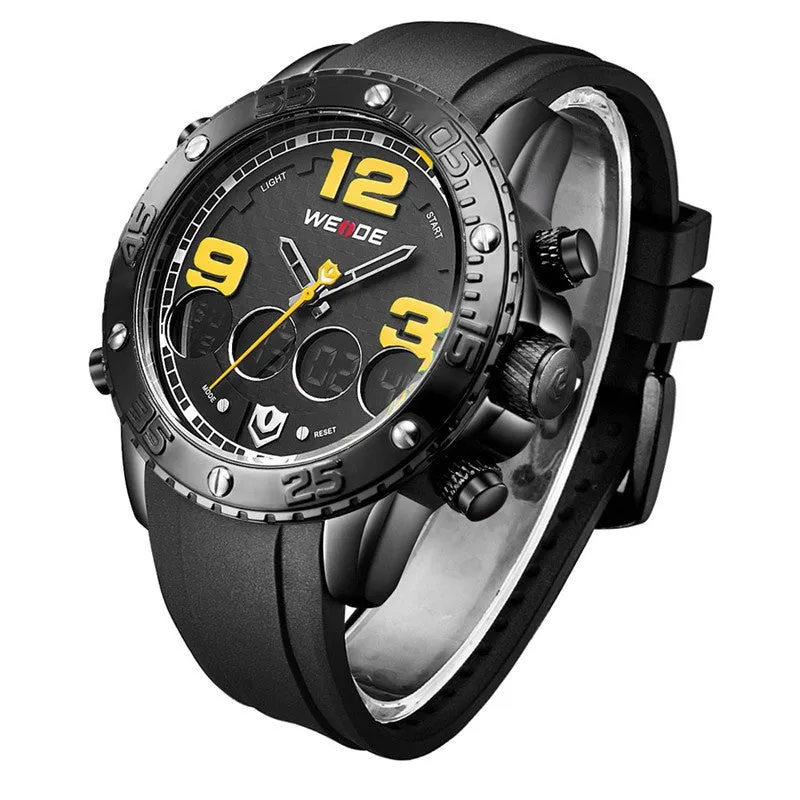 WEIDE New Men Watch Luxury Brand Watch Analog Digital Dispaly PU Band Multifunction Sport Watch