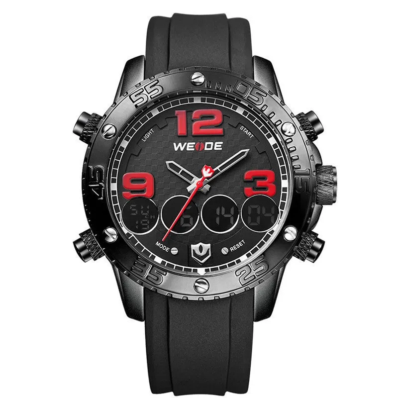 WEIDE New Men Watch Luxury Brand Watch Analog Digital Dispaly PU Band Multifunction Sport Watch