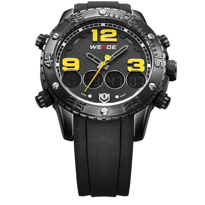 WEIDE New Men Watch Luxury Brand Watch Analog Digital Dispaly PU Band Multifunction Sport Watch