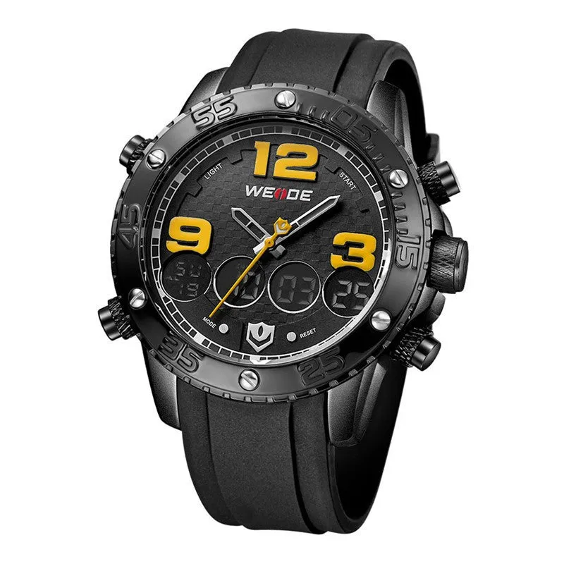 WEIDE New Men Watch Luxury Brand Watch Analog Digital Dispaly PU Band Multifunction Sport Watch