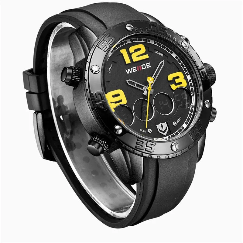 WEIDE New Men Watch Luxury Brand Watch Analog Digital Dispaly PU Band Multifunction Sport Watch