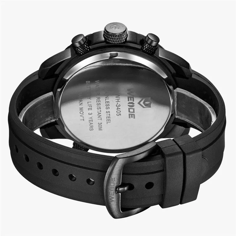 WEIDE New Men Watch Luxury Brand Watch Analog Digital Dispaly PU Band Multifunction Sport Watch