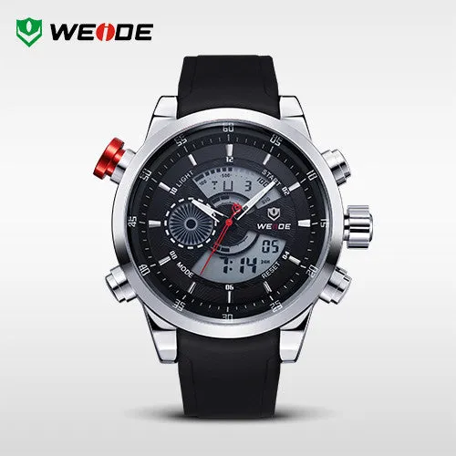 WEIDE Watches Men's Military Quartz Army Diver Watch Luxury Brand Relogio PU Strap Watches for Men 3ATM Waterproof