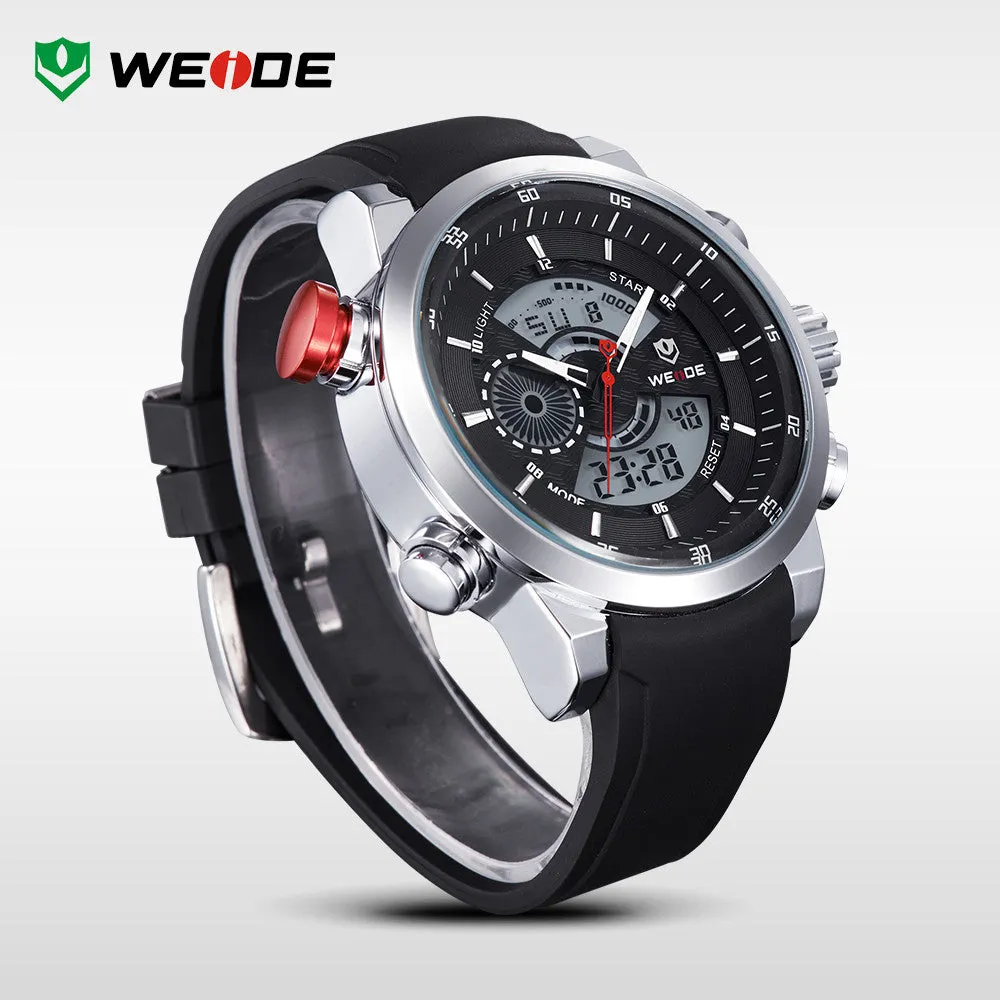 WEIDE Watches Men's Military Quartz Army Diver Watch Luxury Brand Relogio PU Strap Watches for Men 3ATM Waterproof