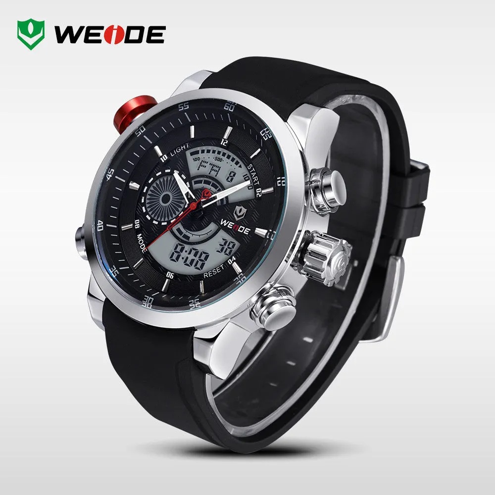 WEIDE Watches Men's Military Quartz Army Diver Watch Luxury Brand Relogio PU Strap Watches for Men 3ATM Waterproof