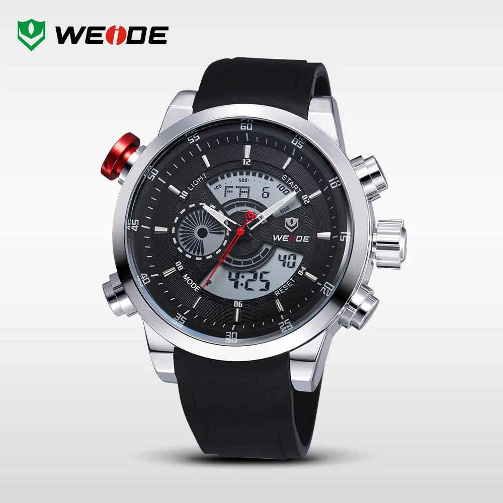 WEIDE Watches Men's Military Quartz Army Diver Watch Luxury Brand Relogio PU Strap Watches for Men 3ATM Waterproof