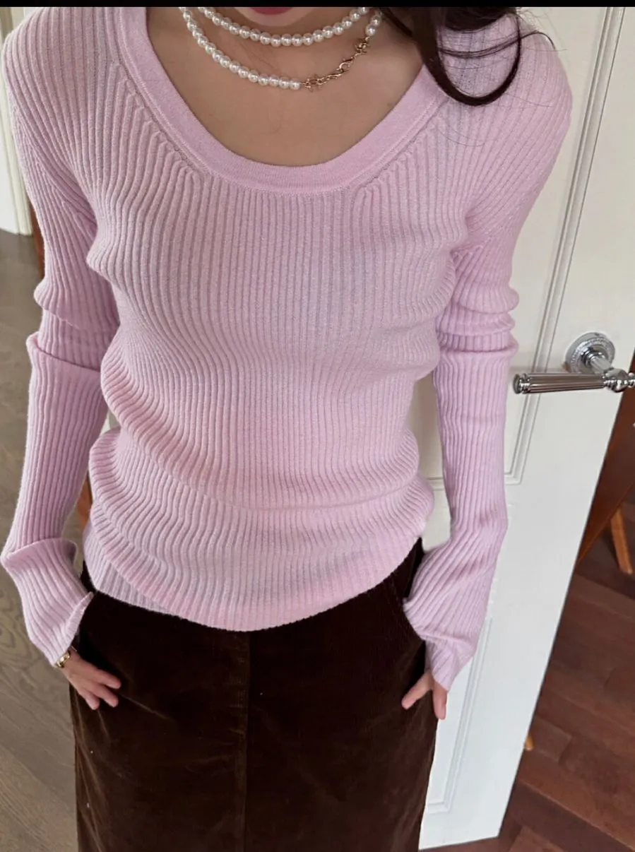 Wenkouban Autumn and Winter Solid Color round Neck Slim-Fit Velvet Sweater Sweater for Women