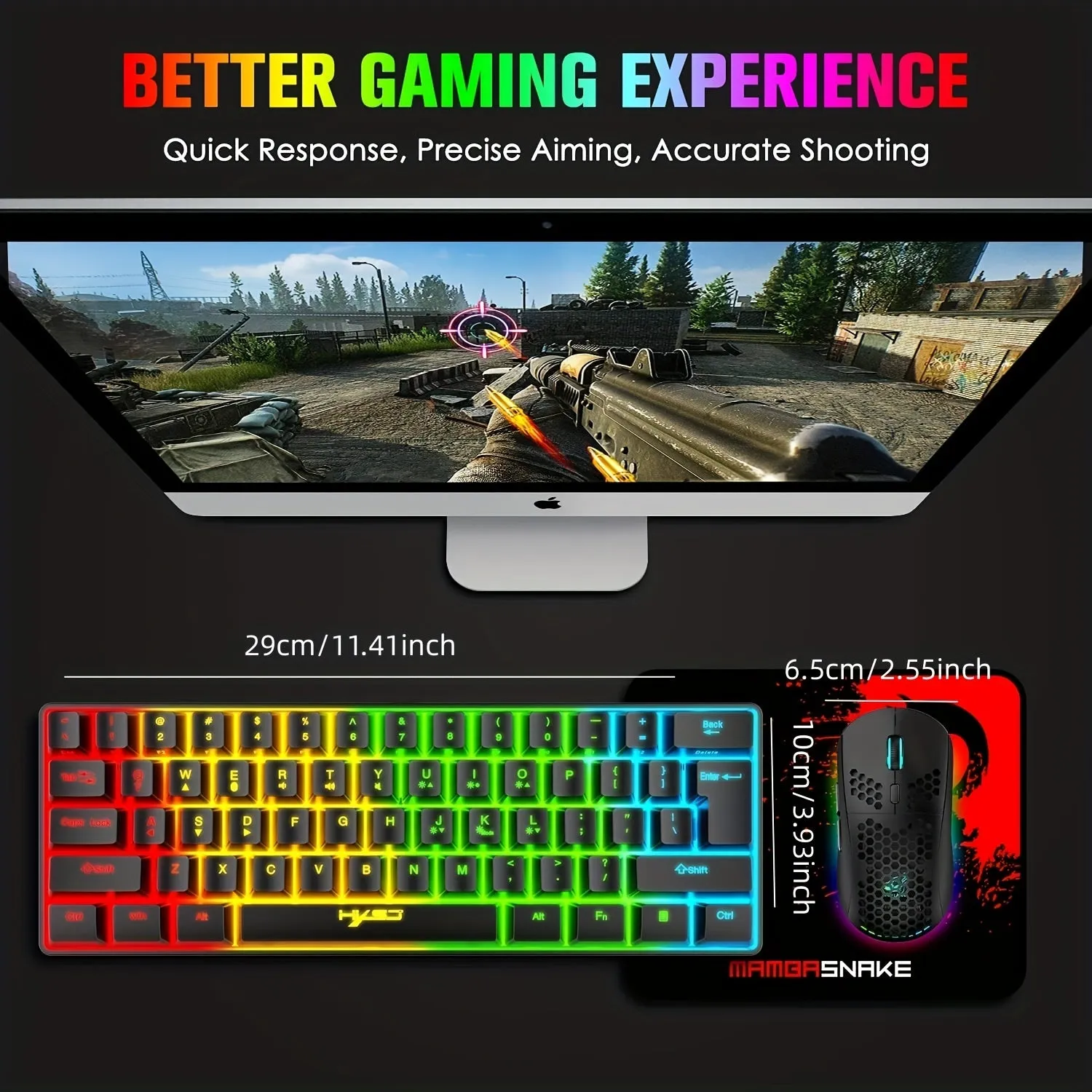 Wireless Gaming Keyboard And Mouse Combo, 2200mAh Mini 61 Keys