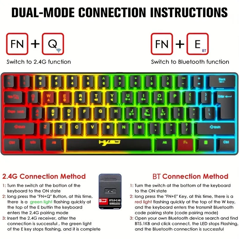 Wireless Gaming Keyboard And Mouse Combo, 2200mAh Mini 61 Keys