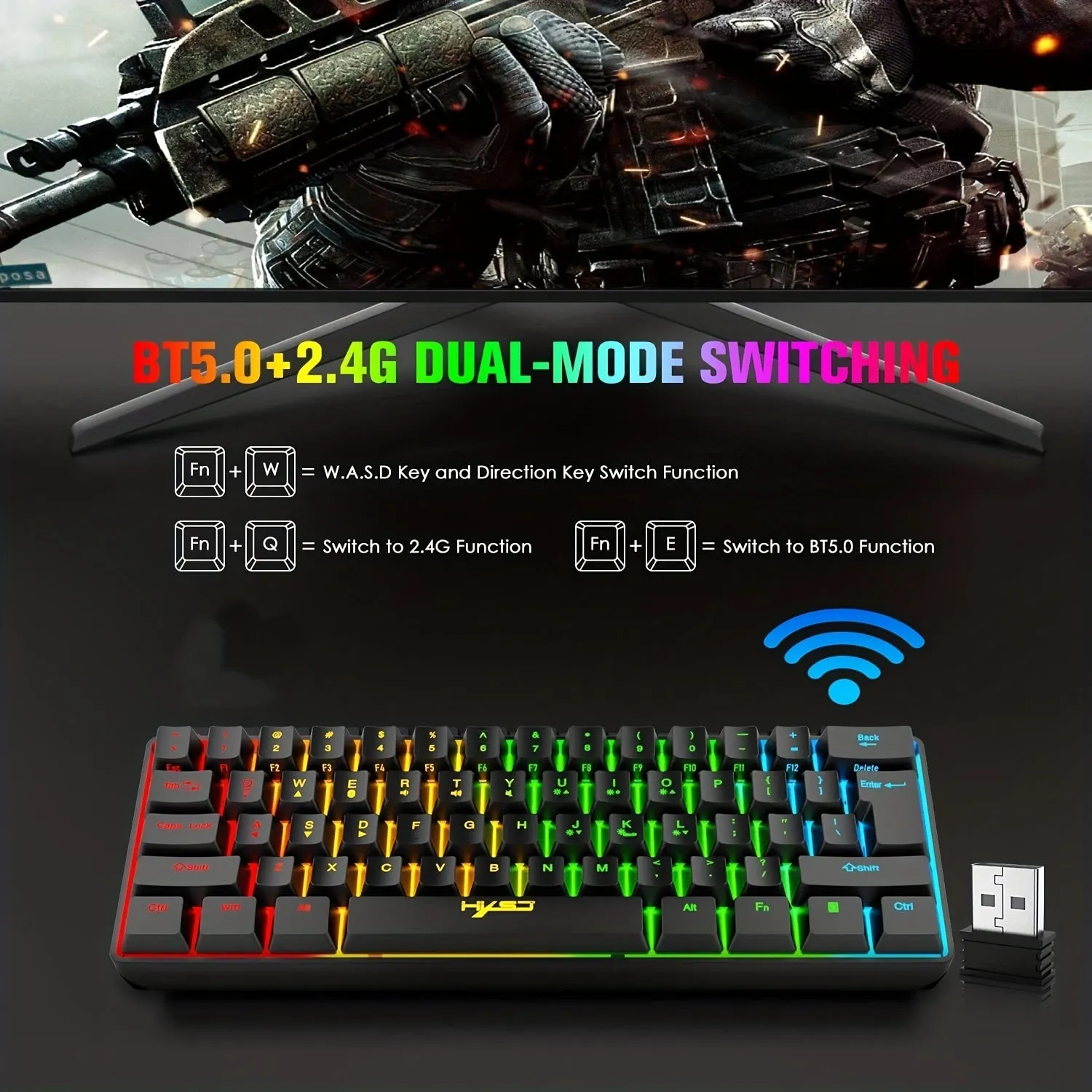 Wireless Gaming Keyboard And Mouse Combo, 2200mAh Mini 61 Keys