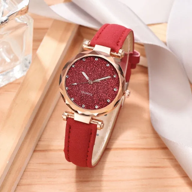 Women Romantic Wrist Watch bracelet Leather Rhinestone Ladies Clock