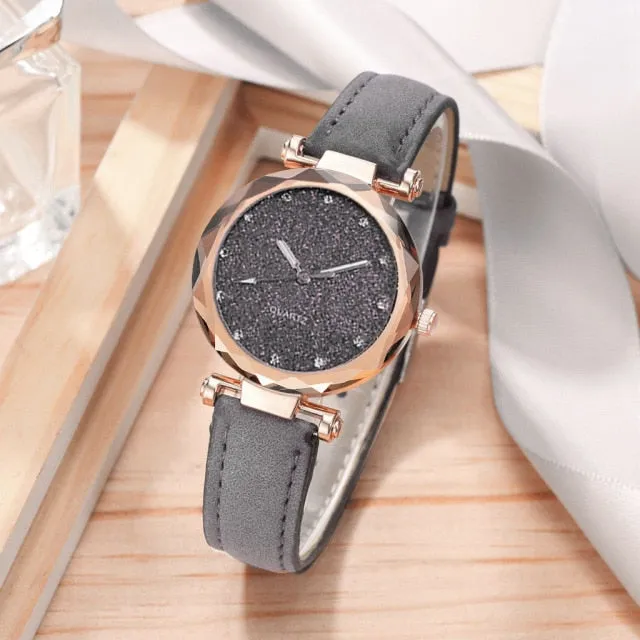 Women Romantic Wrist Watch bracelet Leather Rhinestone Ladies Clock