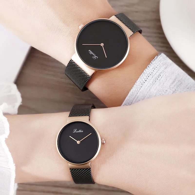 Women's Watch quartz large dial Milan strap couple simple watch