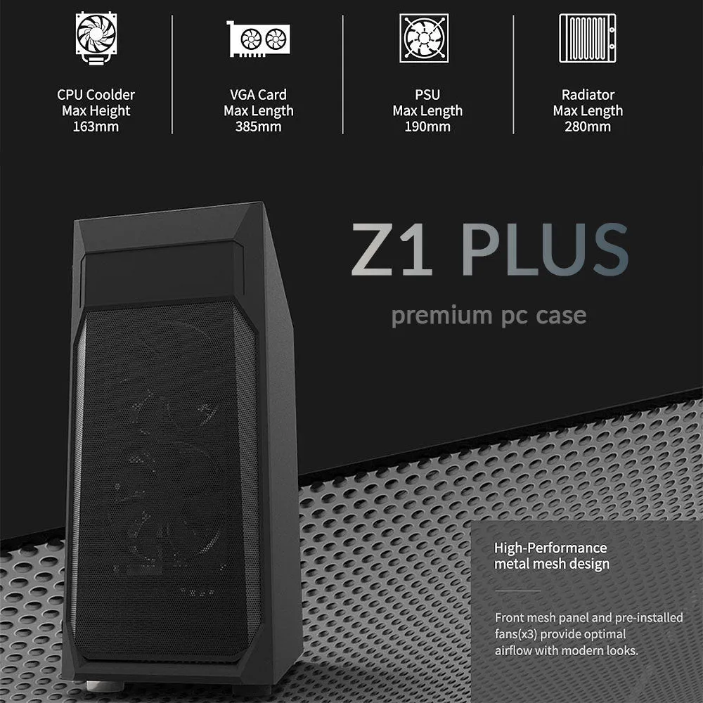 Zalman Z1 Plus ATX Mid-Tower PC Case w/ 3 x Preinstalled Fans & 5.25 ODD Slot